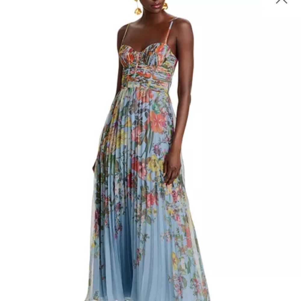 Aqua Pleated Floral Dress